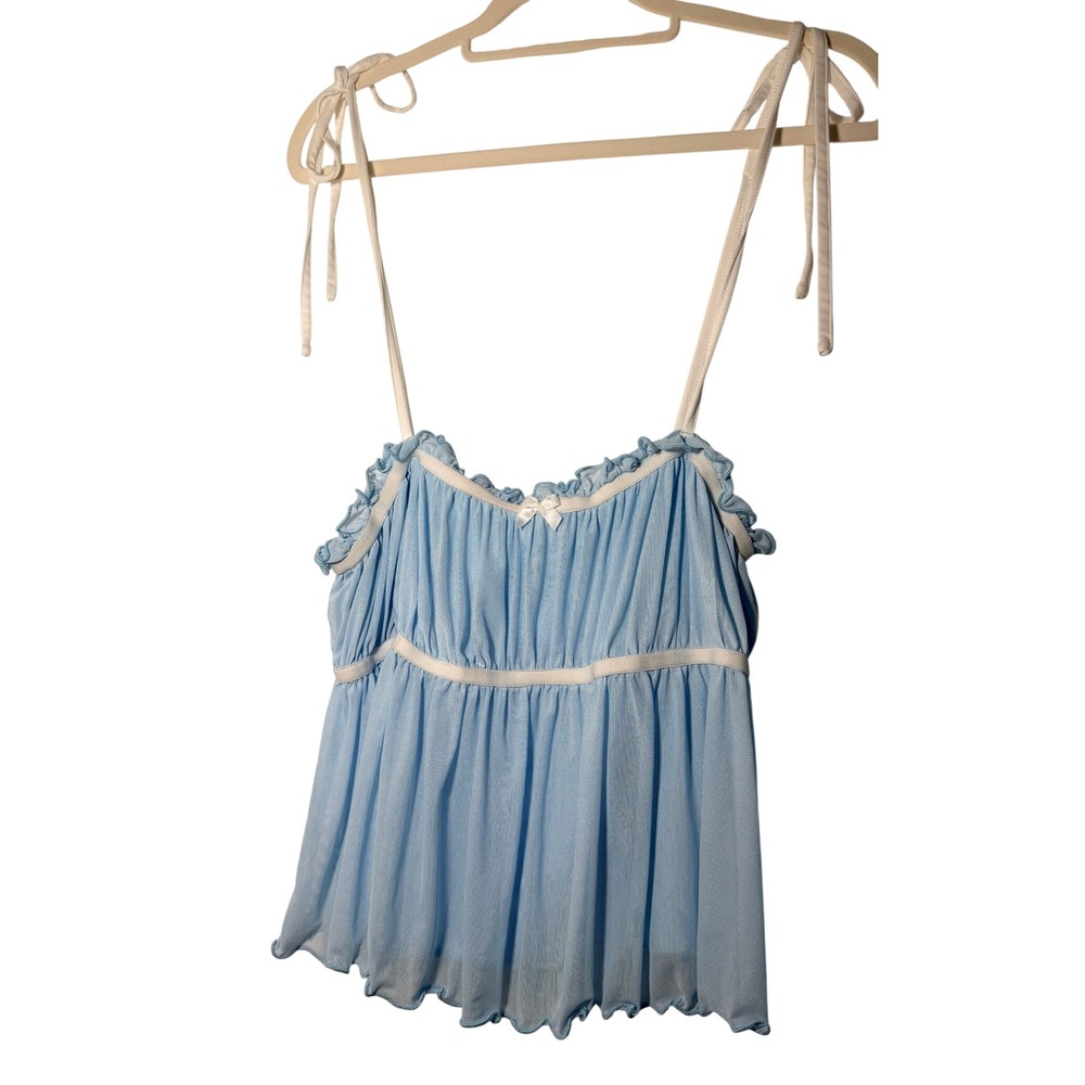 Cider Baby Blue Mesh Ruffle Cami Top Tie Straps XL Coquette Baby Doll